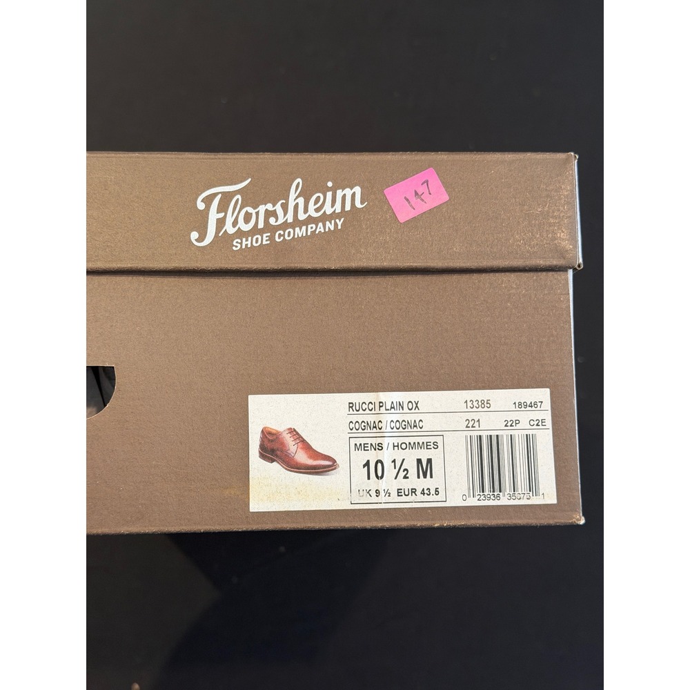 Florsheim Rucci Plain Ox Cognac Leather Derby Dress Shoes Mens 10.5 M 13385-221
